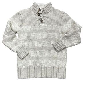 Cat & Jack Stripe Mock Neck Herringbone Weave Faux Tortoise Buttons Sz S 6/7 Boy